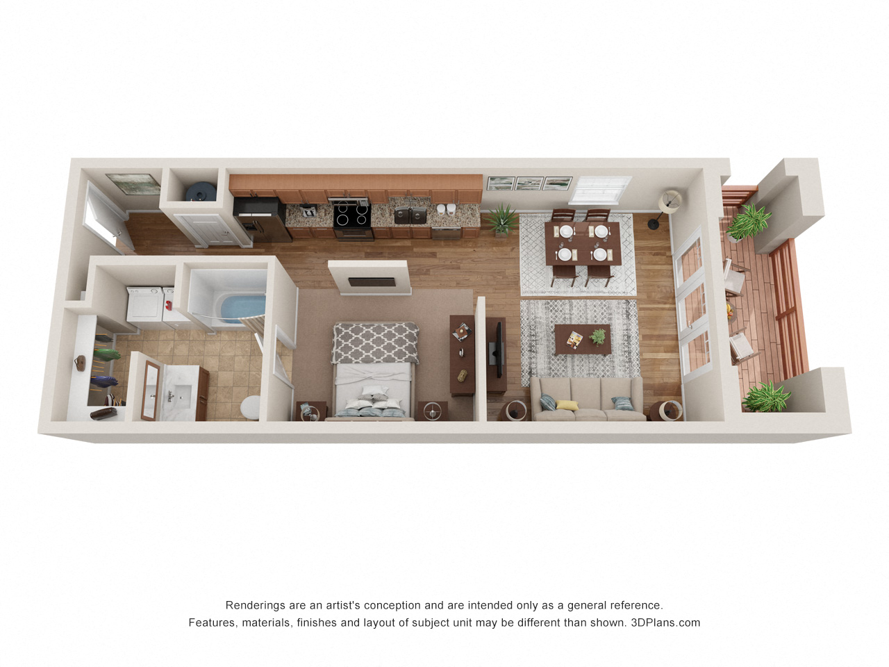 Floor plan for studio, 1 bath, 624 sqft